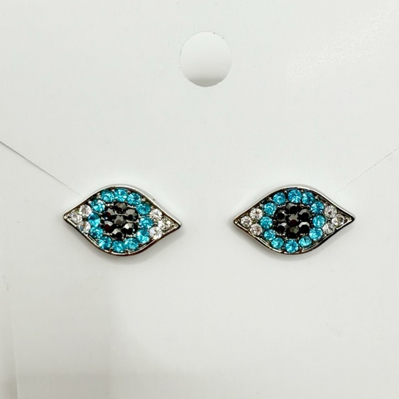 Evil Eye Stud Earrings | Dainty Protective Jewelry | Blue & Silver Studs - Picture 2 of 2